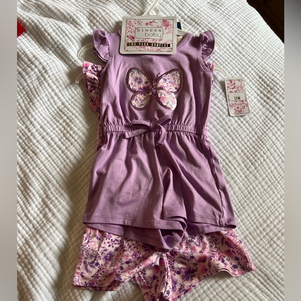 Btween Baby - Purple Butterfly Baby Romper Set 12m NWT